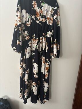 BloomChic Navey Long Dress with White & Brown Floral Print